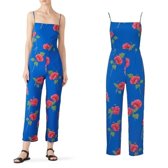 FLYNN SKYE Floral 90s Square Neck Sleeveless Open Tie Back Ankle Crop Jumpsuit S - Picture 10 of 13